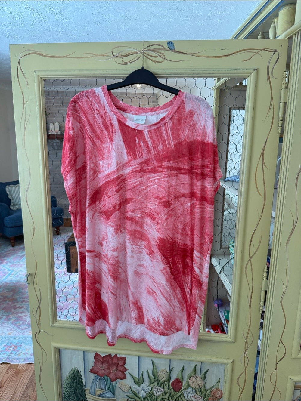 Chico's Pink-Red Marble Print Tunic Top